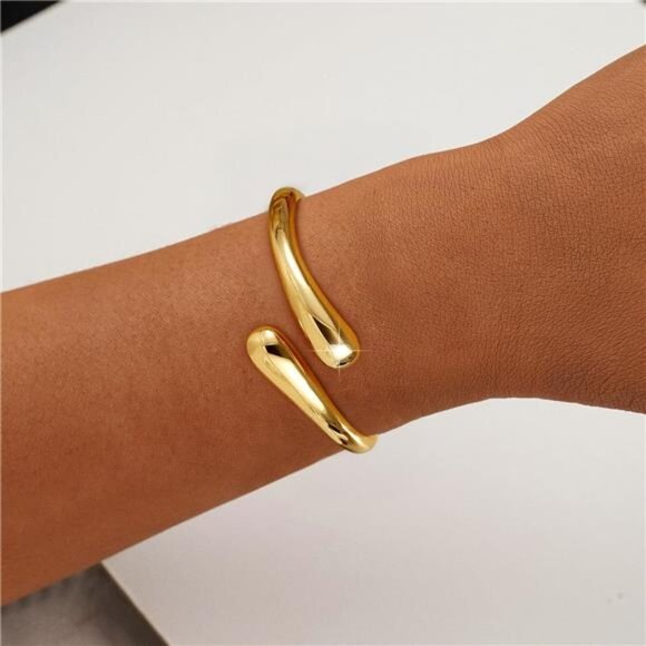 Gold Bracelets for Women Trendy - 14K Gold Plated Bangle Bracelet Chunky - Picture 4 of 7